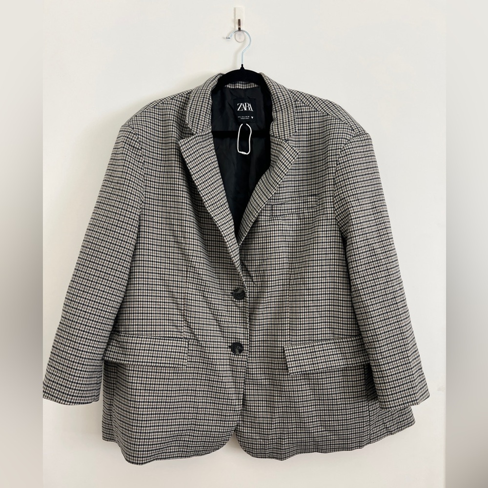 Zara Monochrome Checkered Blazer